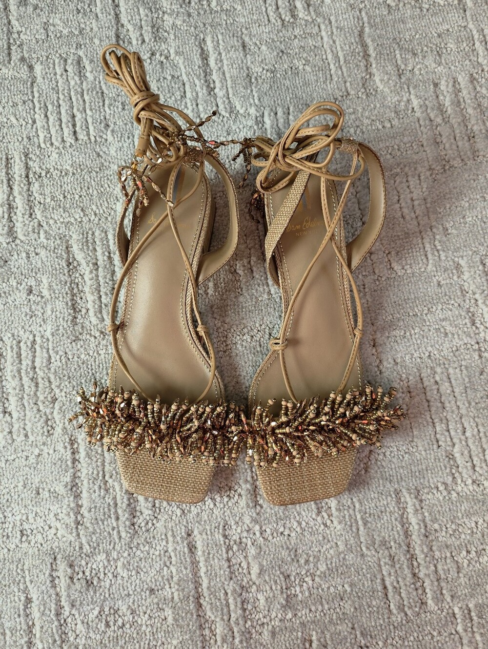 Sam Edelman Tan Beaded Strappy Heels